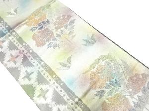 アンティーク　縞に草花模様織出し袋帯（材料）